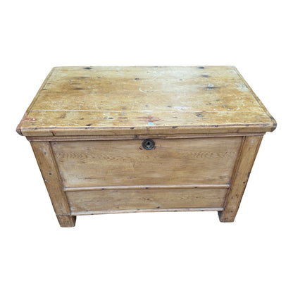 Antique Victorian Pine Blanket Chest - Rustic Storage Trunk with Candle Box