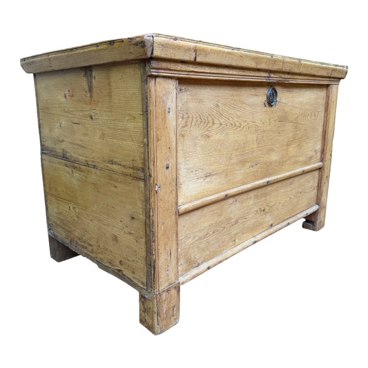 Antique Victorian Pine Blanket Chest - Rustic Storage Trunk with Candle Box