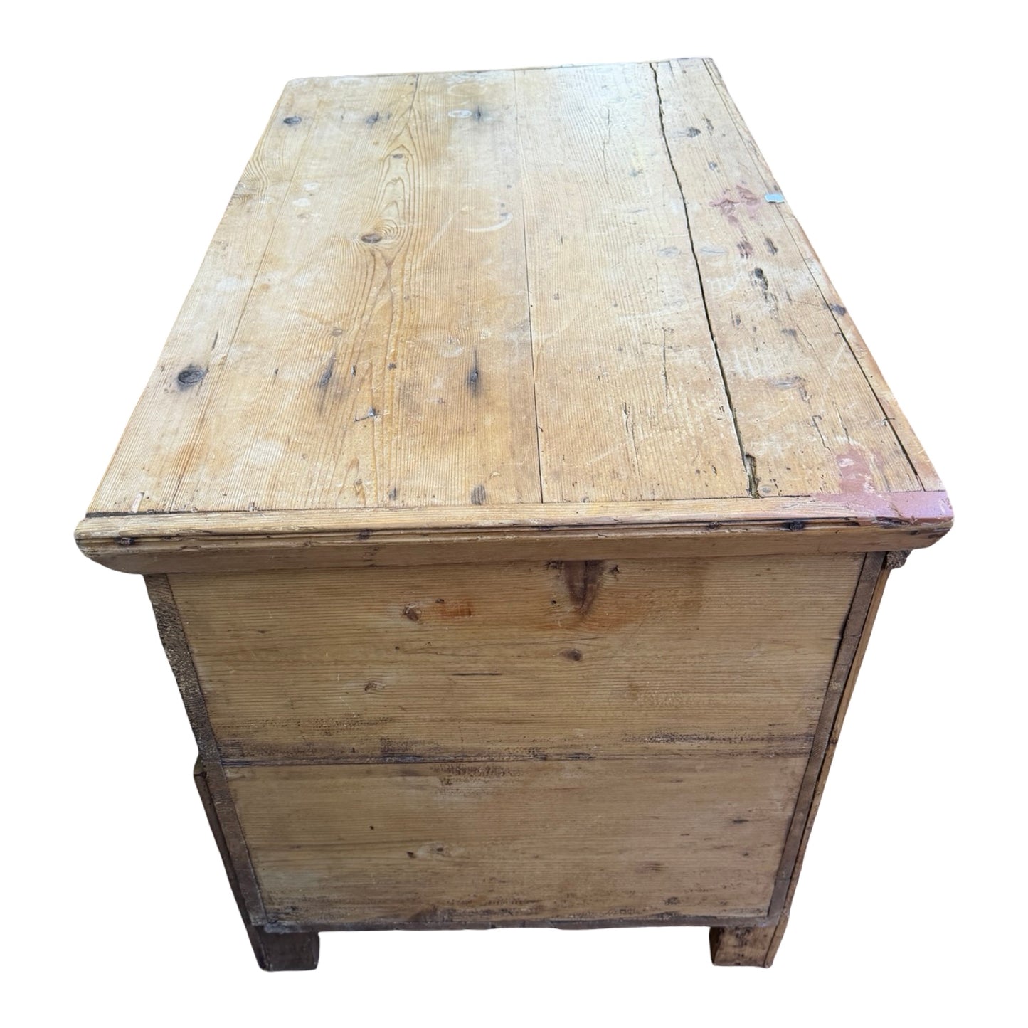 Antique Victorian Pine Blanket Chest - Rustic Storage Trunk with Candle Box