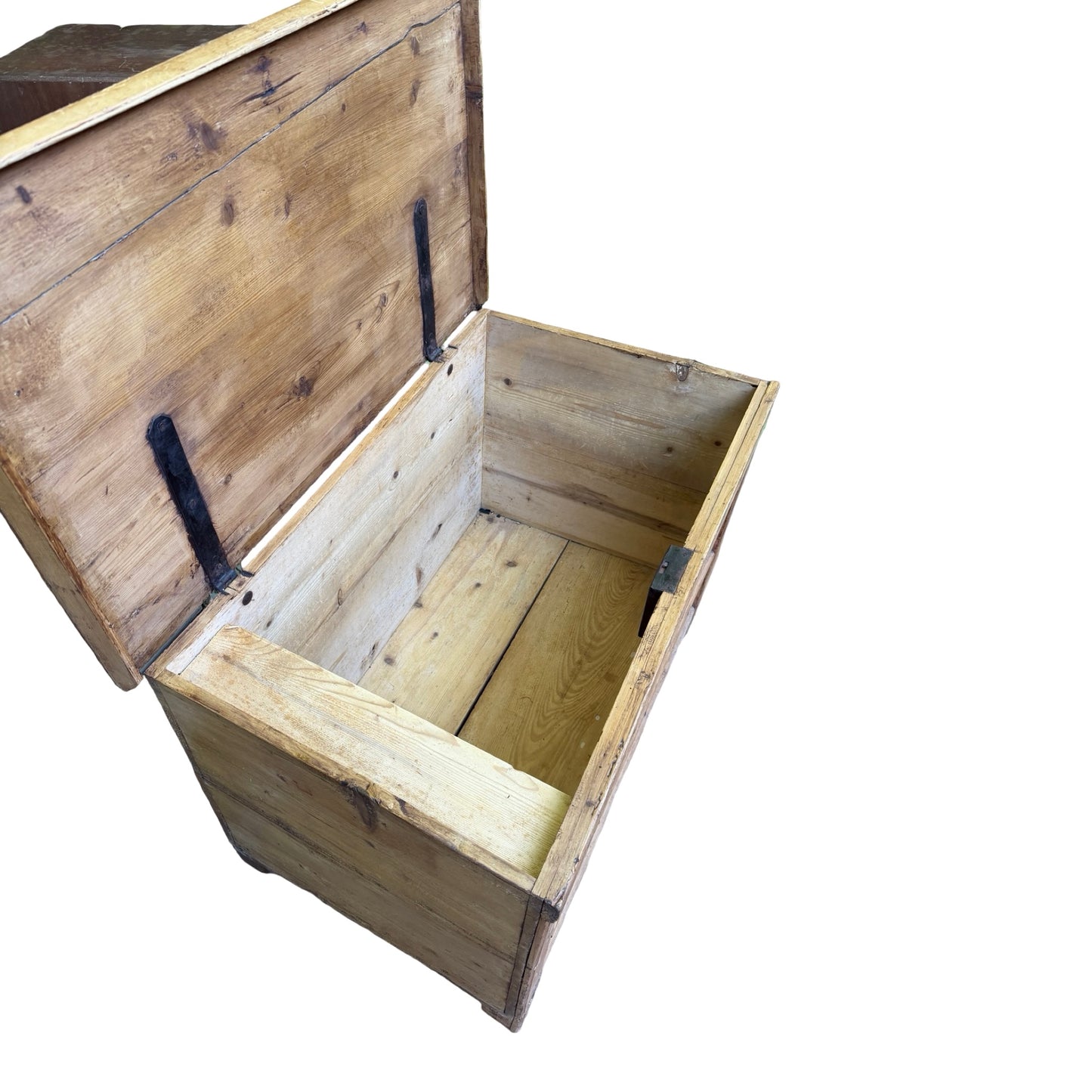 Antique Victorian Pine Blanket Chest - Rustic Storage Trunk with Candle Box
