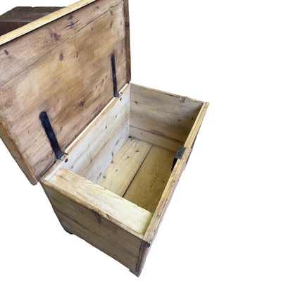 Antique Victorian Pine Blanket Chest - Rustic Storage Trunk with Candle Box