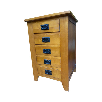 Modern Pine Bedside Tallboy - 5 Drawer Slim Chest - Rustic Storage Unit 78cm