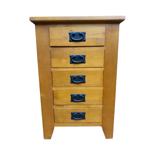 Modern Pine Bedside Tallboy - 5 Drawer Slim Chest - Rustic Storage Unit 78cm