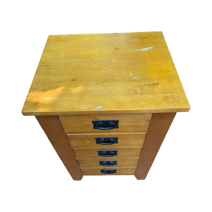 Modern Pine Bedside Tallboy - 5 Drawer Slim Chest - Rustic Storage Unit 78cm