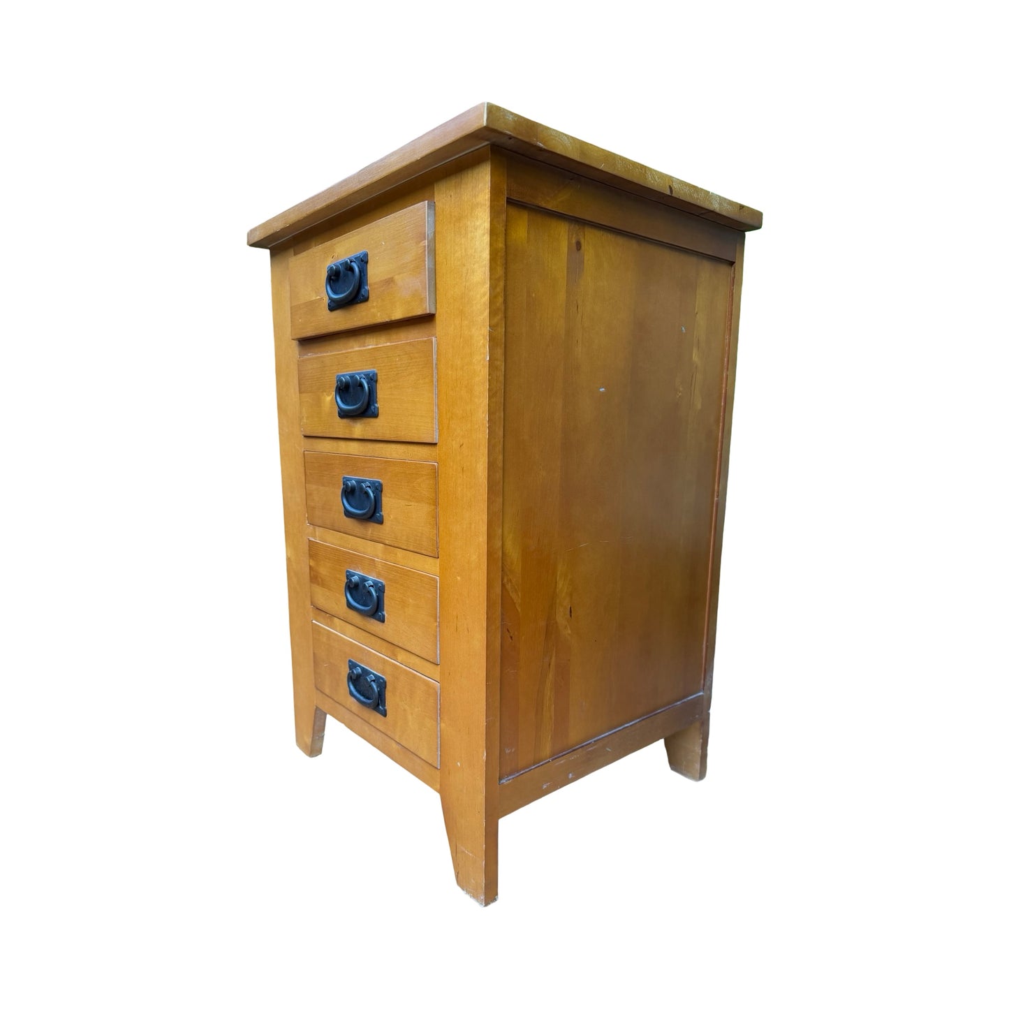 Modern Pine Bedside Tallboy - 5 Drawer Slim Chest - Rustic Storage Unit 78cm