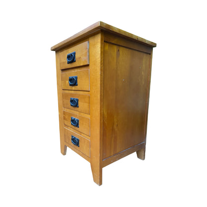 Modern Pine Bedside Tallboy - 5 Drawer Slim Chest - Rustic Storage Unit 78cm