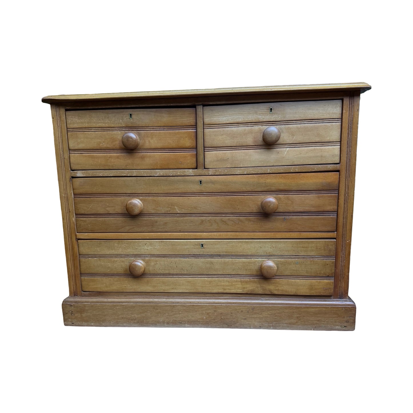 Antique Victorian Pine Chest of Drawers - 2 over 2 Reeded Dresser Storage 107cm