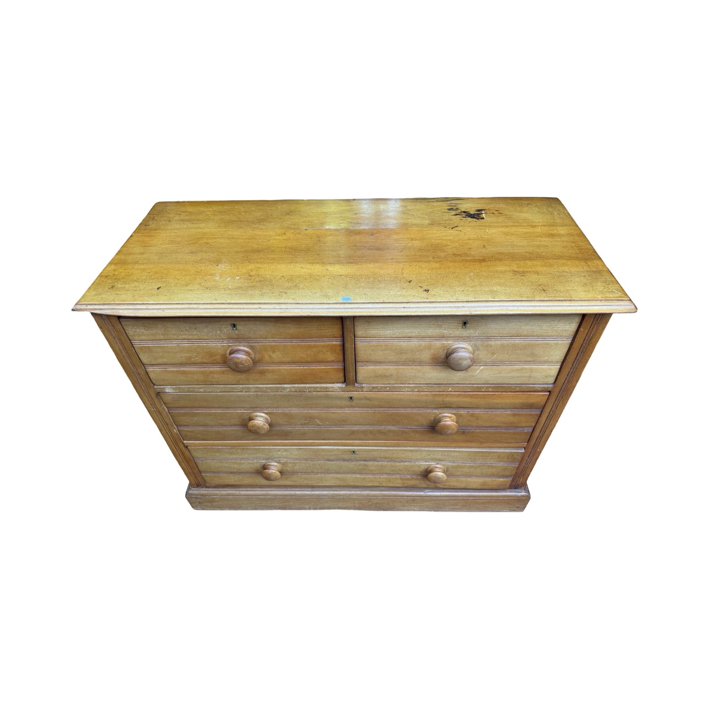 Antique Victorian Pine Chest of Drawers - 2 over 2 Reeded Dresser Storage 107cm