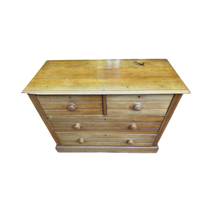 Antique Victorian Pine Chest of Drawers - 2 over 2 Reeded Dresser Storage 107cm