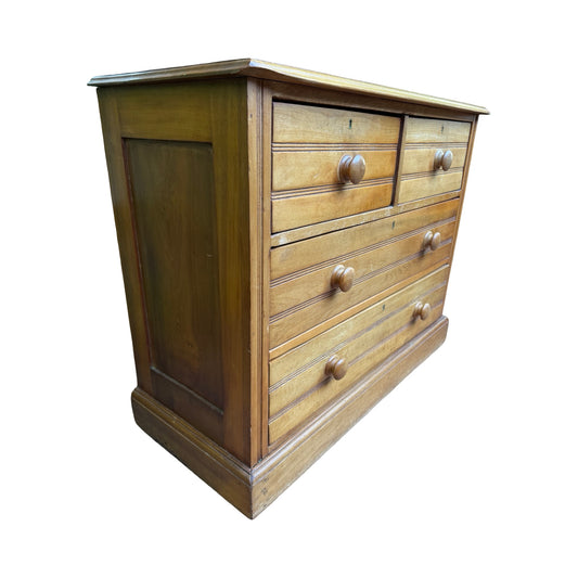Antique Victorian Pine Chest of Drawers - 2 over 2 Reeded Dresser Storage 107cm