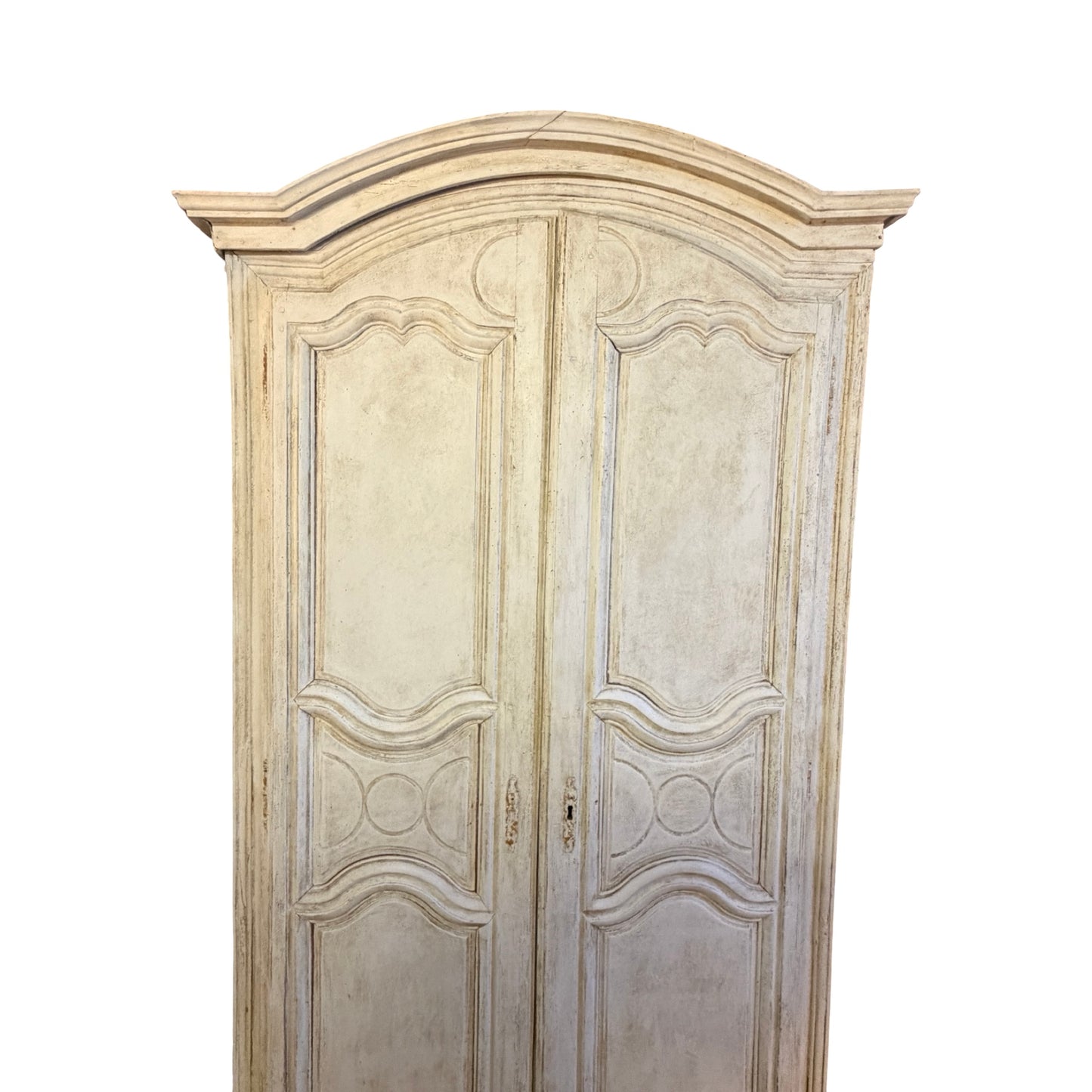 Antique French Armoire - Large Carved Arched Wardrobe Shabby Chic Project 217cm