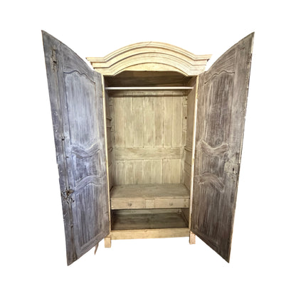 Antique French Armoire - Large Carved Arched Wardrobe Shabby Chic Project 217cm