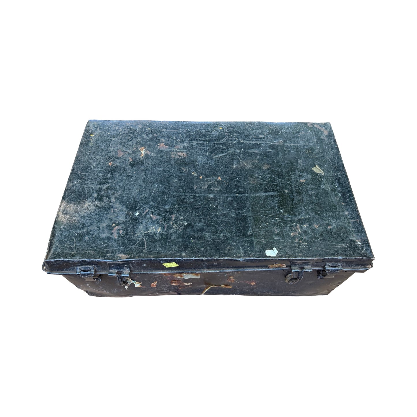 Antique Metal Steamer Trunk - Vintage Industrial Storage Chest Military Tin Box