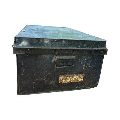 Antique Metal Steamer Trunk - Vintage Industrial Storage Chest Military Tin Box