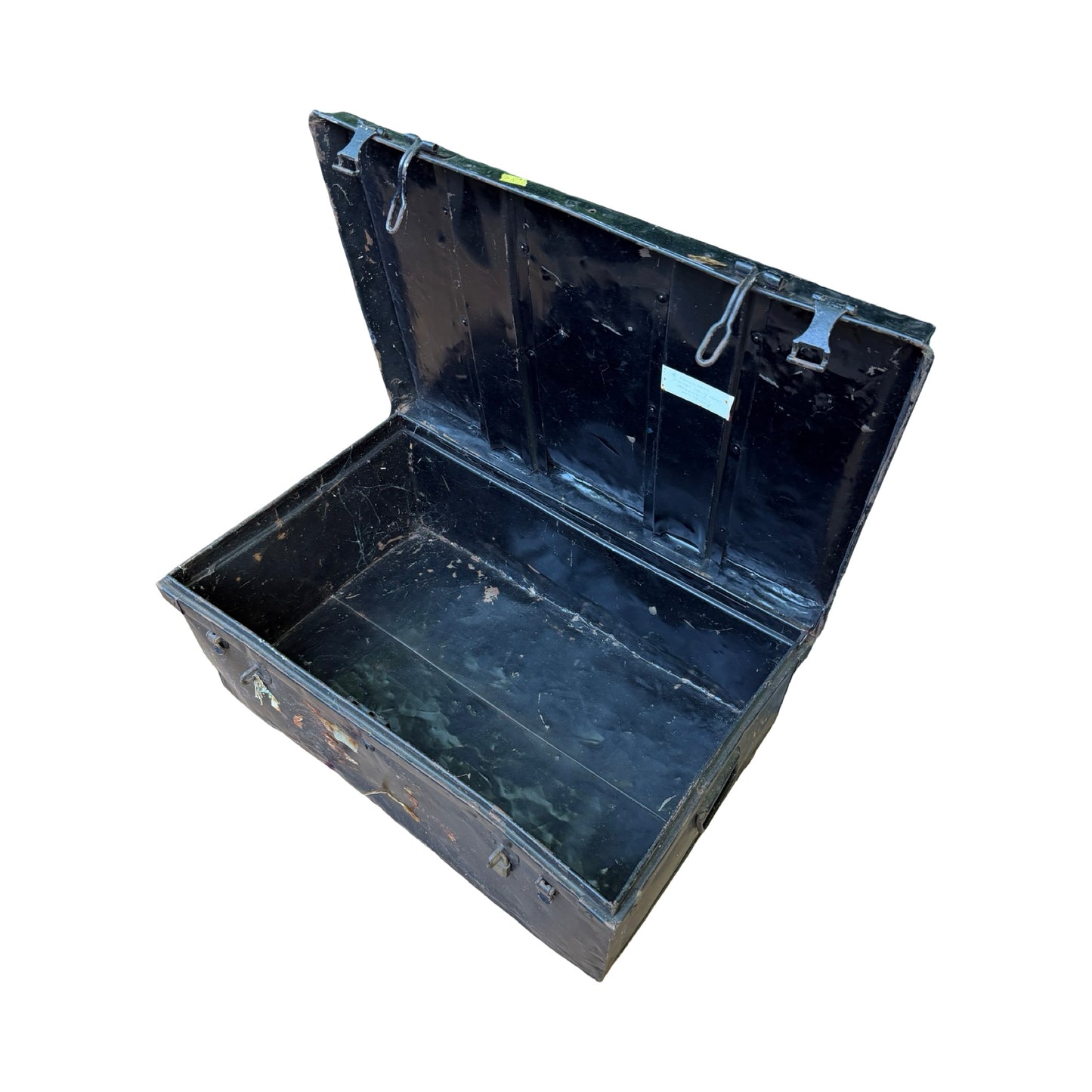 Antique Metal Steamer Trunk - Vintage Industrial Storage Chest Military Tin Box