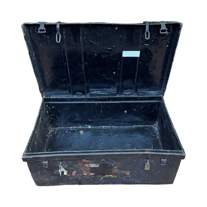 Antique Metal Steamer Trunk - Vintage Industrial Storage Chest Military Tin Box
