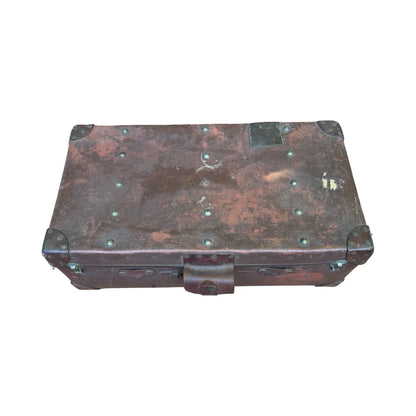 Antique Vulcanized Fiber Steamer Trunk - Vintage Industrial Chest Leather Straps