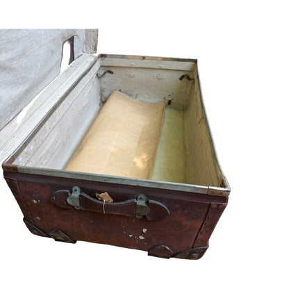 Antique Vulcanized Fiber Steamer Trunk - Vintage Industrial Chest Leather Straps