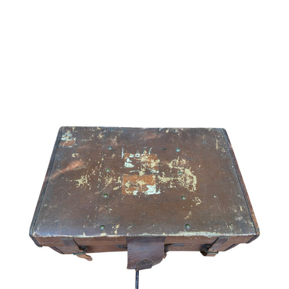 Antique Bick Bros Leather Travel Trunk - Vintage Monogrammed Prop Steamer Chest