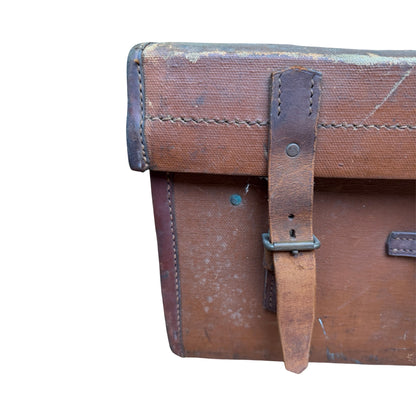 Antique Vulcanized Fiber Steamer Trunk - Vintage Industrial Chest Leather Straps