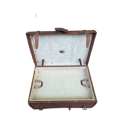 Antique Bick Bros Leather Travel Trunk - Vintage Monogrammed Prop Steamer Chest