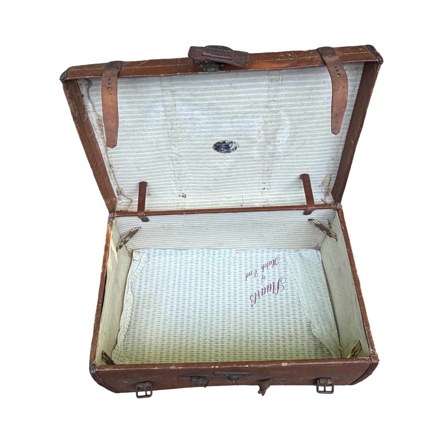 Antique Bick Bros Leather Travel Trunk - Vintage Monogrammed Prop Steamer Chest
