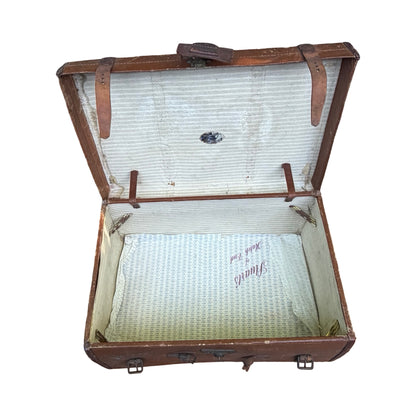 Antique Bick Bros Leather Travel Trunk - Vintage Monogrammed Prop Steamer Chest