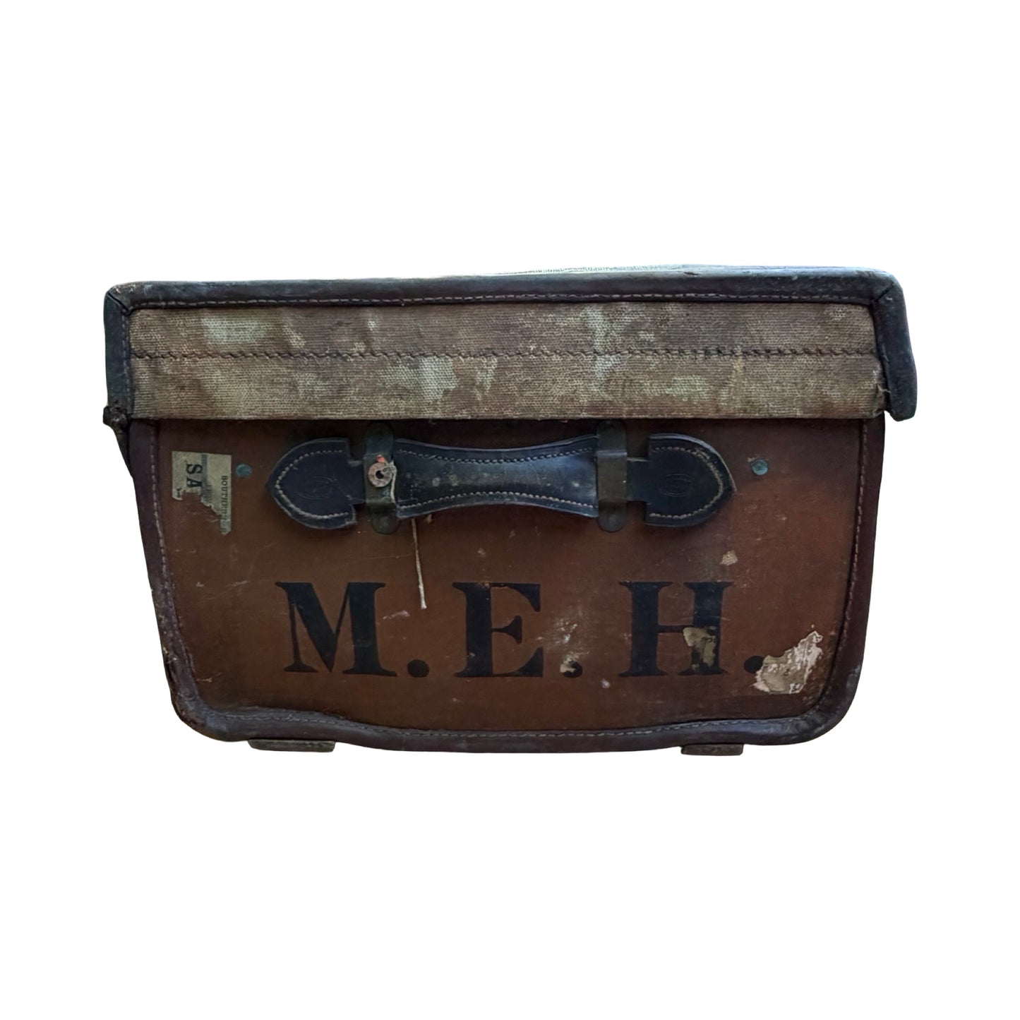 Antique Bick Bros Leather Travel Trunk - Vintage Monogrammed Prop Steamer Chest
