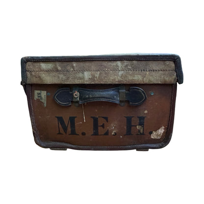 Antique Bick Bros Leather Travel Trunk - Vintage Monogrammed Prop Steamer Chest