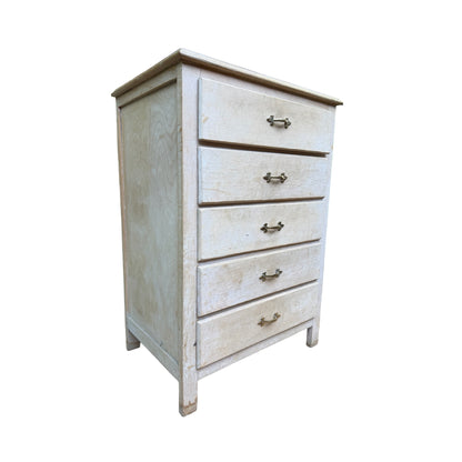 Vintage Whitewashed Tallboy - 5 Drawer Slim Chest of Drawers Storage 90cm High