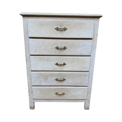 Vintage Whitewashed Tallboy - 5 Drawer Slim Chest of Drawers Storage 90cm High