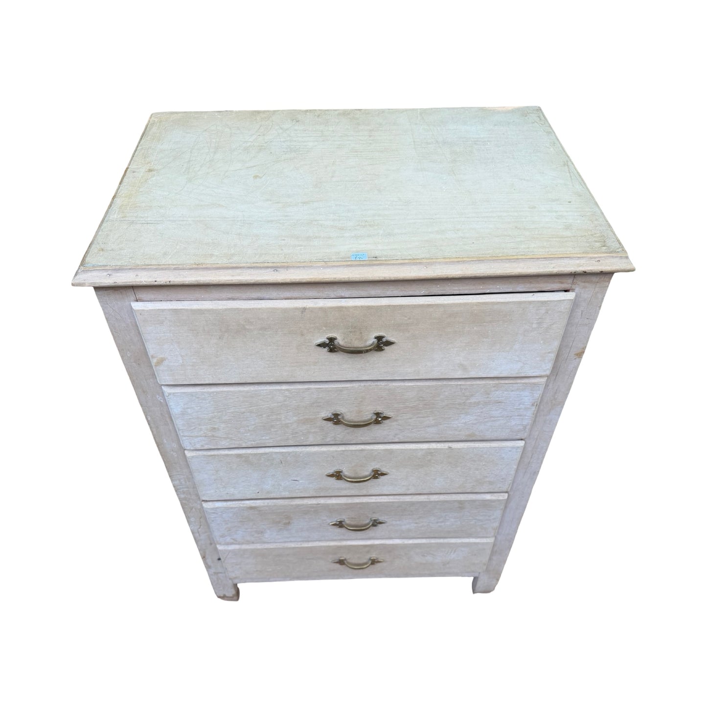 Vintage Whitewashed Tallboy - 5 Drawer Slim Chest of Drawers Storage 90cm High