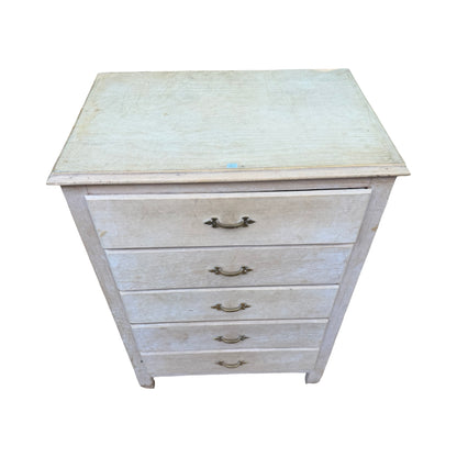 Vintage Whitewashed Tallboy - 5 Drawer Slim Chest of Drawers Storage 90cm High
