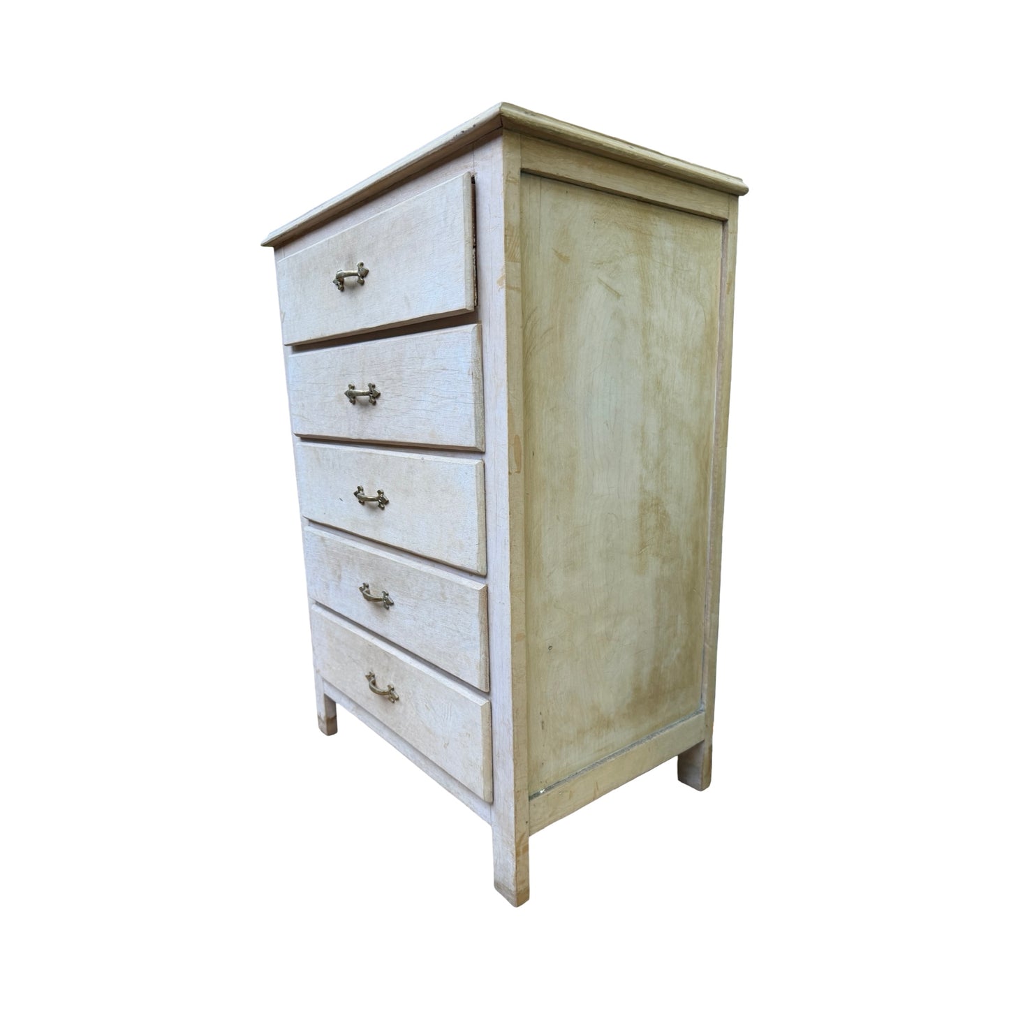 Vintage Whitewashed Tallboy - 5 Drawer Slim Chest of Drawers Storage 90cm High