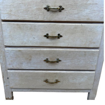 Vintage Whitewashed Tallboy - 5 Drawer Slim Chest of Drawers Storage 90cm High