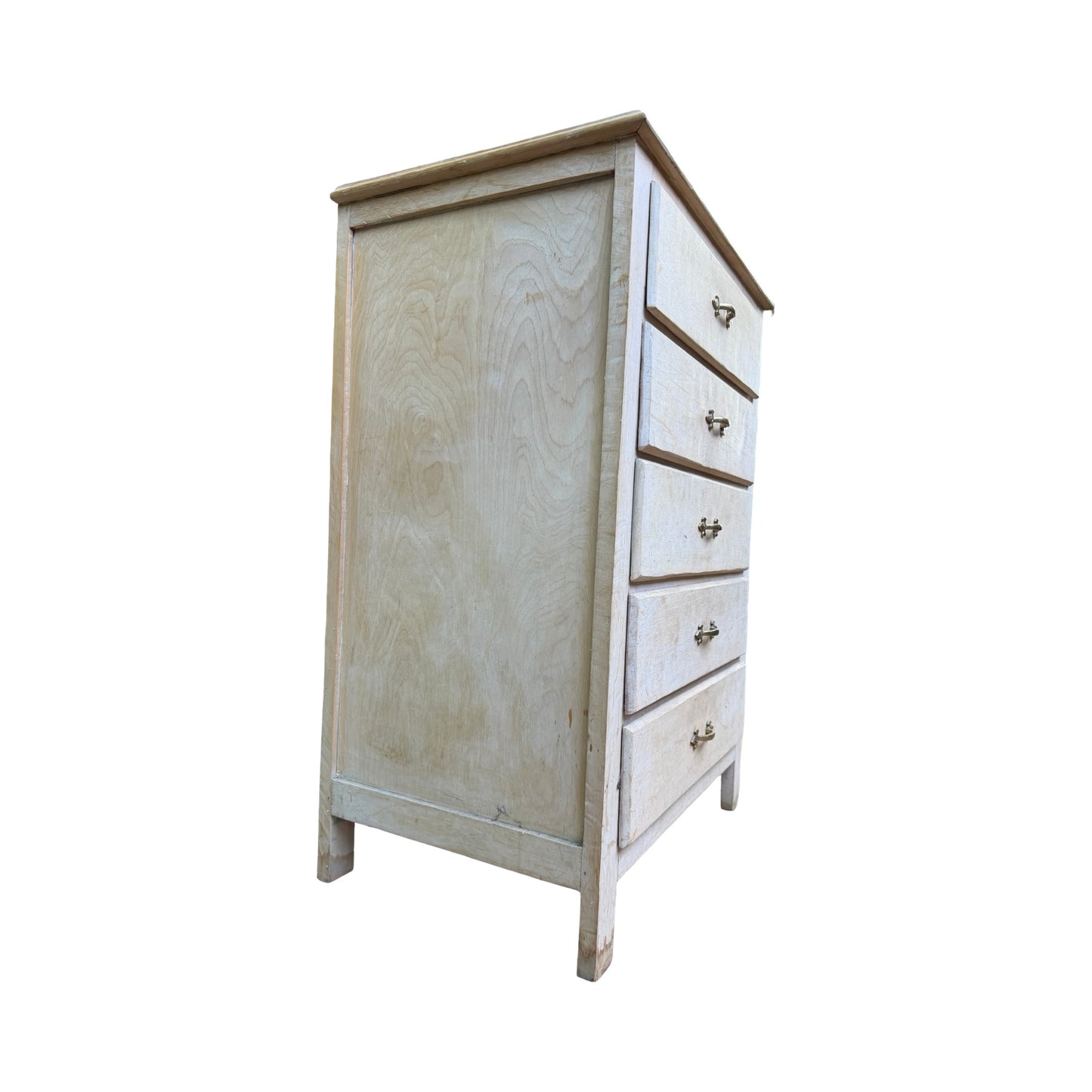 Vintage Whitewashed Tallboy - 5 Drawer Slim Chest of Drawers Storage 90cm High