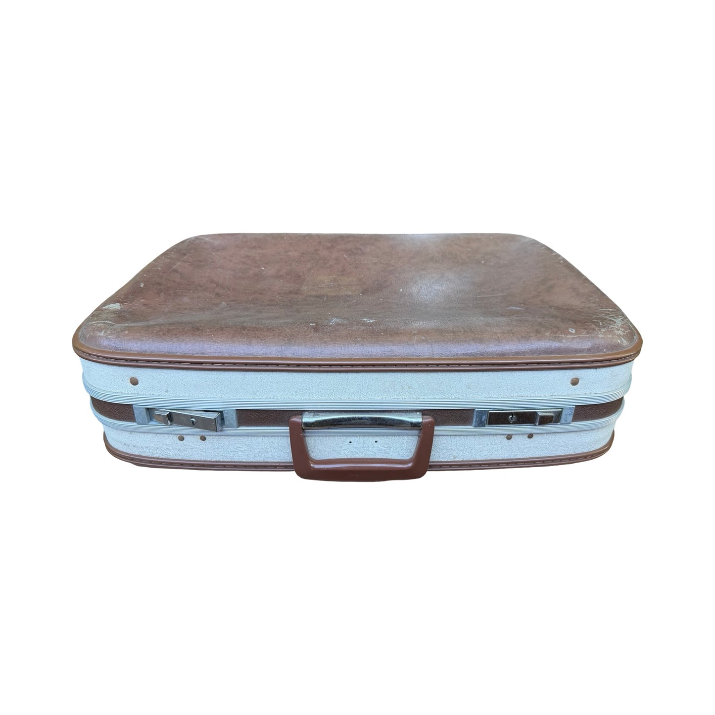 Vintage Two-Tone Hard Shell Suitcase - Retro Prop Luggage Display Case 61cm