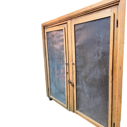 Antique Pine Meat Safe - Large Rustic Mesh Kitchen Larder Cupboard Pantry