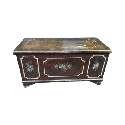 Vintage Hand Painted Folk Art Blanket Chest - Large Floral Pine Trunk Box 105cm