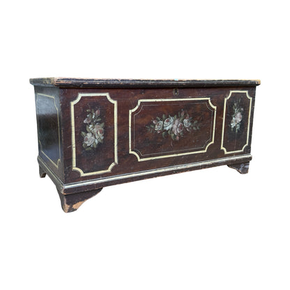 Vintage Hand Painted Folk Art Blanket Chest - Large Floral Pine Trunk Box 105cm