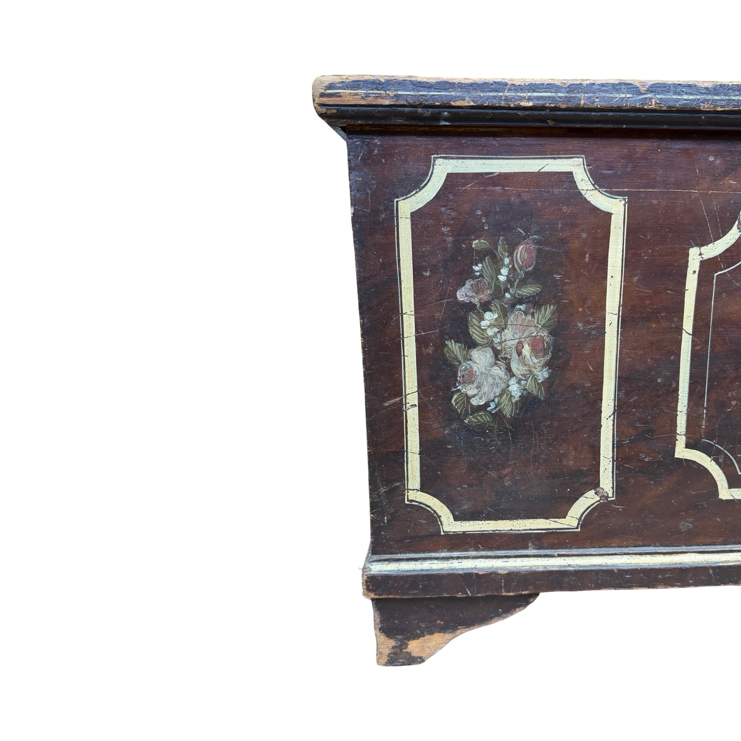 Vintage Hand Painted Folk Art Blanket Chest - Large Floral Pine Trunk Box 105cm