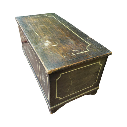 Vintage Hand Painted Folk Art Blanket Chest - Large Floral Pine Trunk Box 105cm