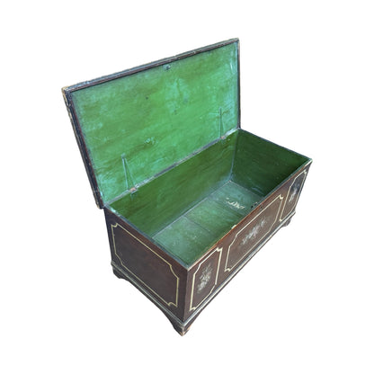 Vintage Hand Painted Folk Art Blanket Chest - Large Floral Pine Trunk Box 105cm