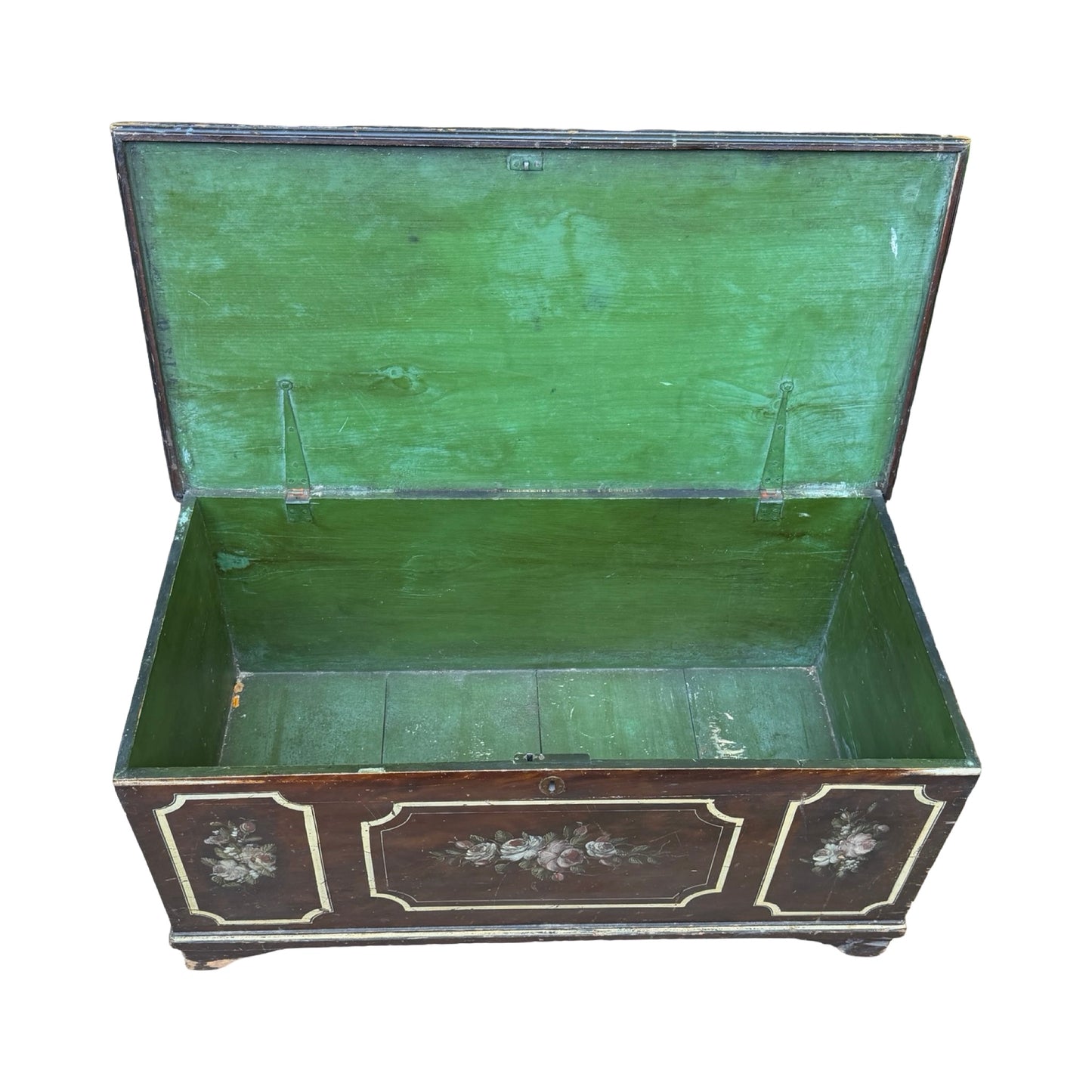 Vintage Hand Painted Folk Art Blanket Chest - Large Floral Pine Trunk Box 105cm