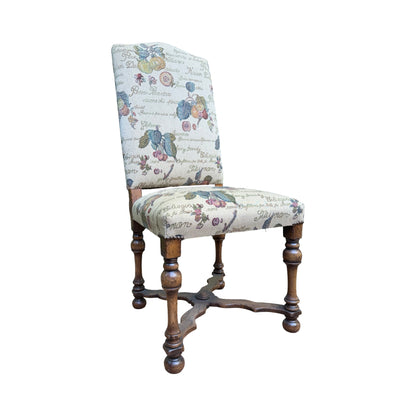 Set of 4 High Back Dining Chairs - Tapestry Fruit Print Oak Finish Chairs Set