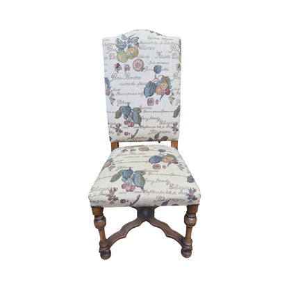 Set of 4 High Back Dining Chairs - Tapestry Fruit Print Oak Finish Chairs Set
