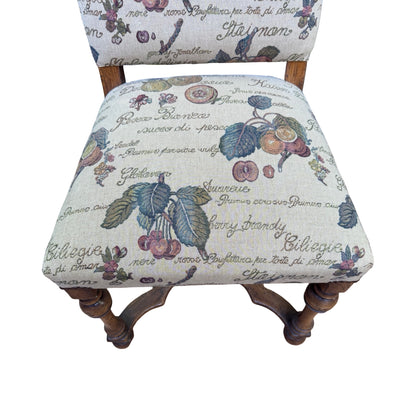 Set of 4 High Back Dining Chairs - Tapestry Fruit Print Oak Finish Chairs Set