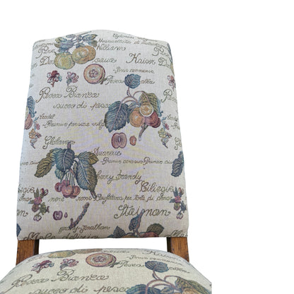 Set of 4 High Back Dining Chairs - Tapestry Fruit Print Oak Finish Chairs Set