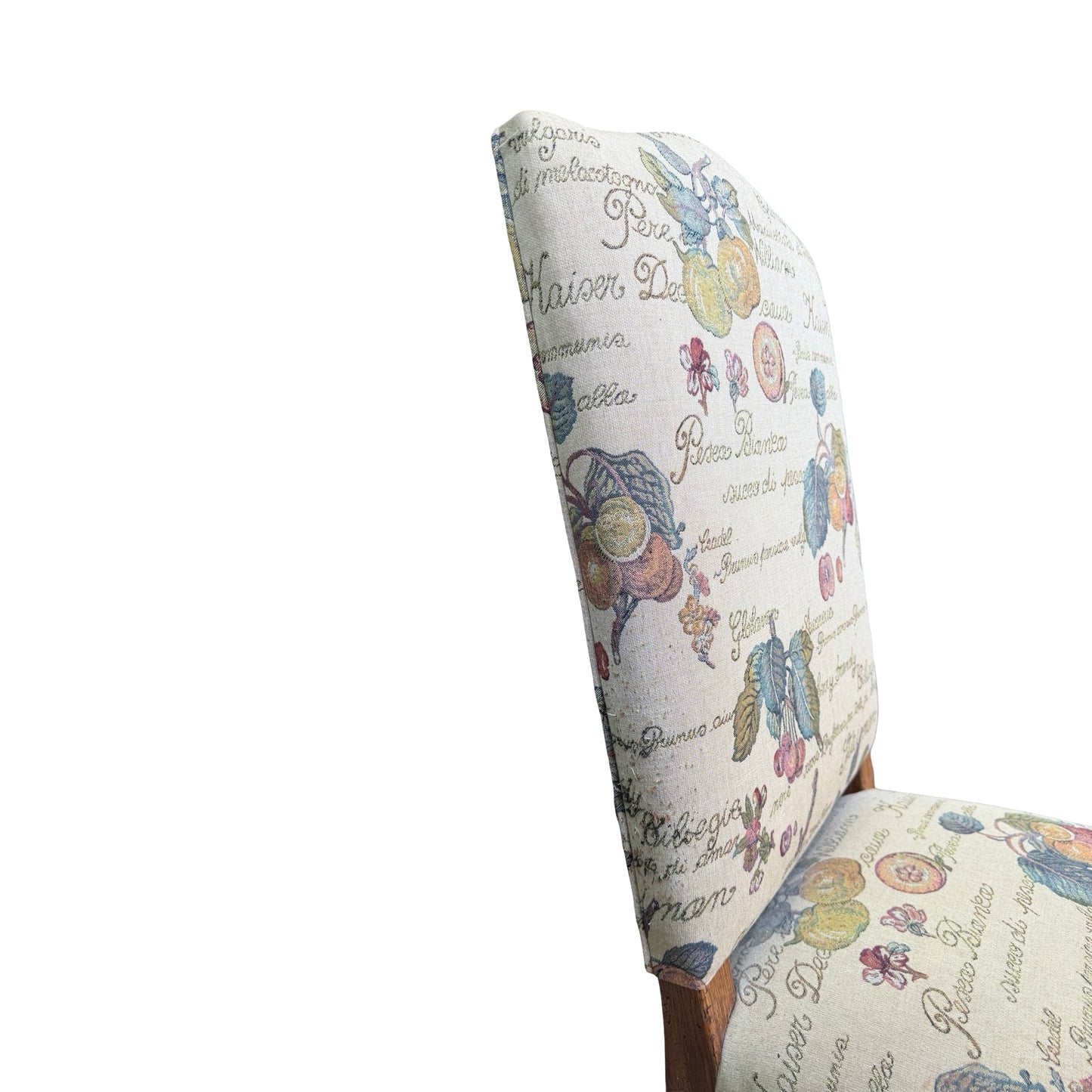 Set of 4 High Back Dining Chairs - Tapestry Fruit Print Oak Finish Chairs Set
