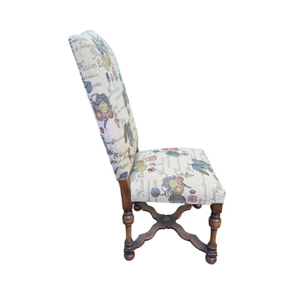 Set of 4 High Back Dining Chairs - Tapestry Fruit Print Oak Finish Chairs Set
